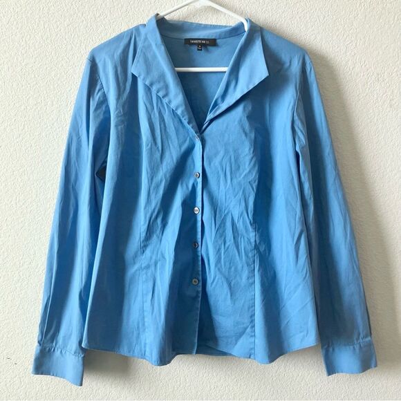 Lafayette 148 Blue Contemporary Minimalist Career Work Office Button Down Shirt - Picture 1 of 5